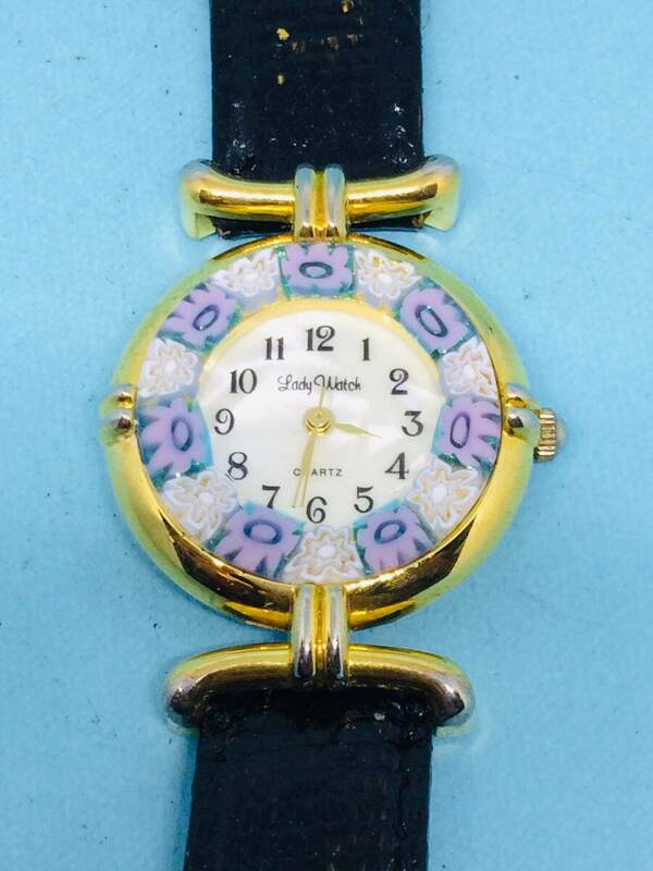 (F44)ベネチアンガラス(*'▽')Lady・Watch（電池交換済み）ゴールド・レデイス腕時計USED（送料全国一律185円）素敵な時計です。