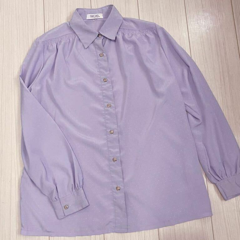 ブラウス　BARDOUS 春夏の装いに　11号 日本製　藤色　パープル　シャツ　品のあるデザイン