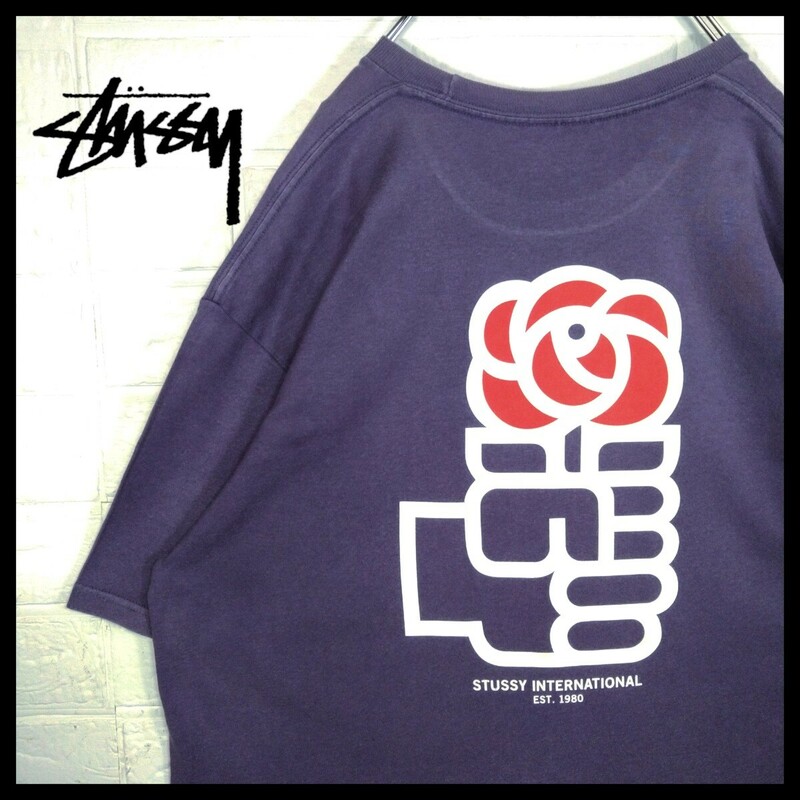 【STUSSY】バラの花　プレゼント　ロゴ　ビッグシルエット　Tシャツ