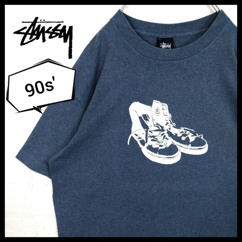 【STUSSY】90s'紺タグ USA製 vintage スニーカー Tシャツ
