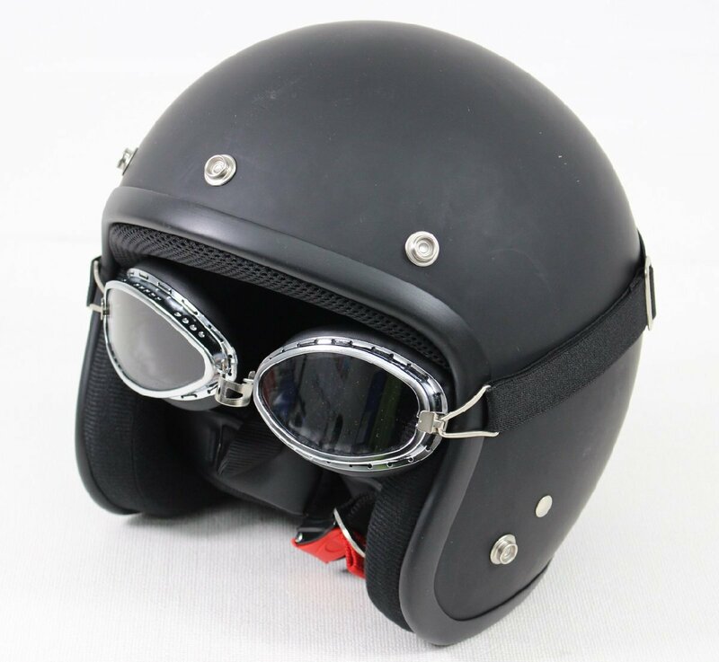 □現状品□ NEORIDERS(EST) ES-3 スモールジェットヘルメット バイク用ヘルメット マットブラック ※フリーサイズ 防風メガネ付 (2831043)