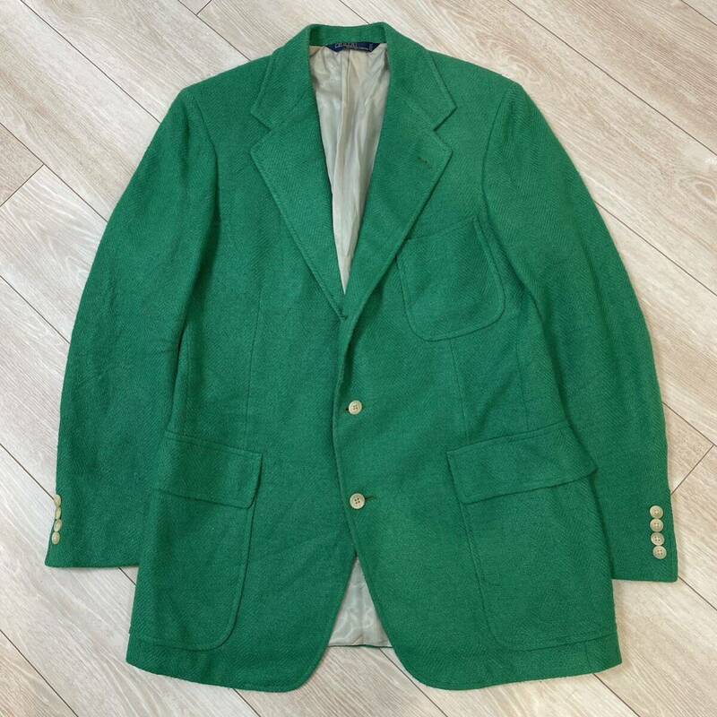 希少 Polo by Ralph Lauren ツイード ジャケット Lサイズ 緑 テーラードジャケット 紳士 古着 グリーン 1スタ ポロラルフローレン
