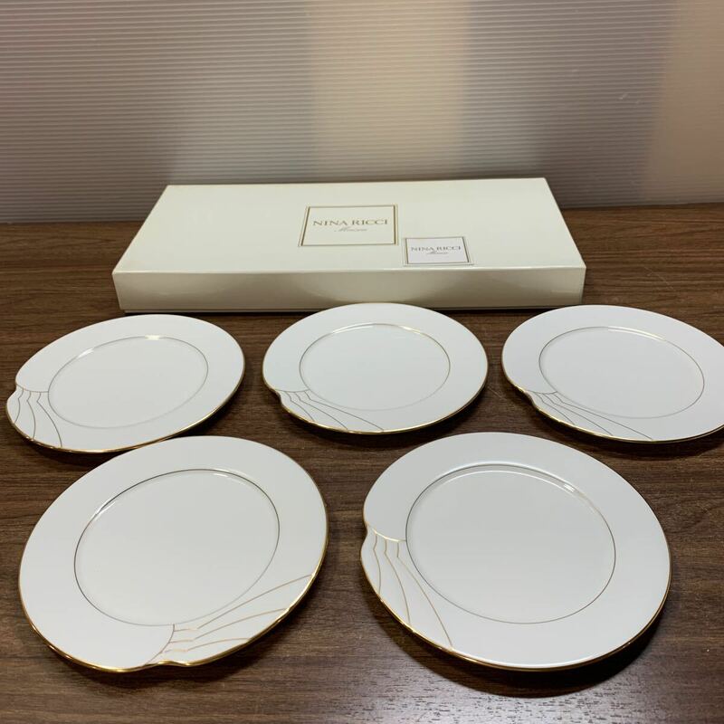 NINA RICCI 銘々皿5枚セット 9411 直径約16cm ケーキ皿 食器 プレート 洋食器 おしゃれ キッチン用品 来客用 ホワイト (石913