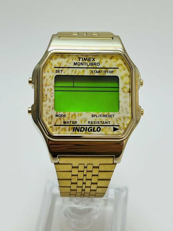 動作未確認　TIMEX タイメックス INDIGLO 555 R8 豹柄　デジタル 腕時計 金 ゴールド