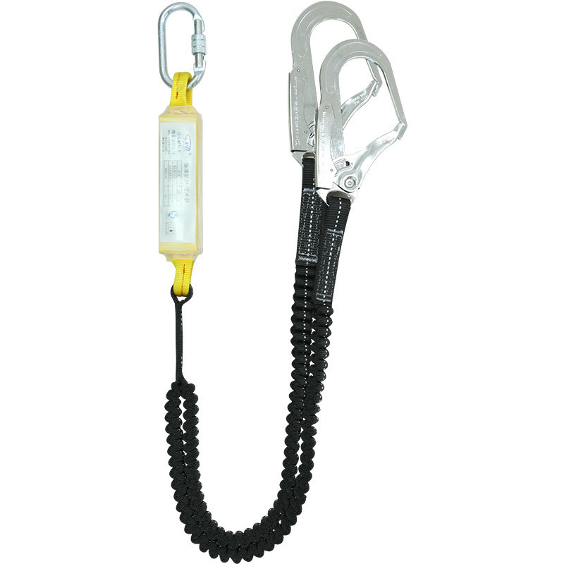 フルハーネス型用 2丁掛けタイプ ランヤード ダブルランヤード 伸縮 蛇腹式ロープ フック 1.4-1.9m 安全帯用 一般作業用