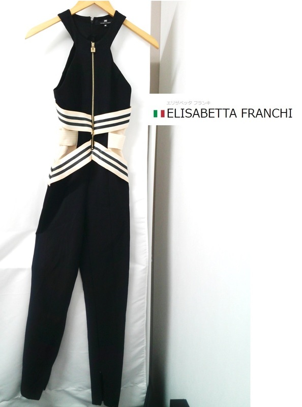 ELISABETTA FRANCHI (エリザベッタフランキ) 黒 パンツドレス　サロペット　オールインワン パンツ セットアップ イタリア製