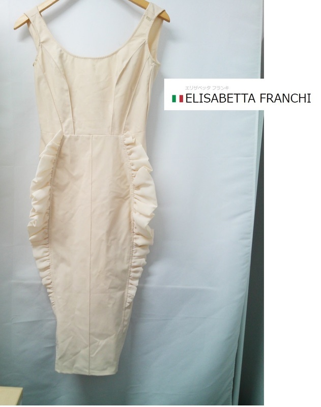 ELISABETTA FRANCHI (エリザベッタフランキ) ベージュピンク ひざ丈ワンピース ドレス キャミソール ノースリーブ サイズ42 イタリア製