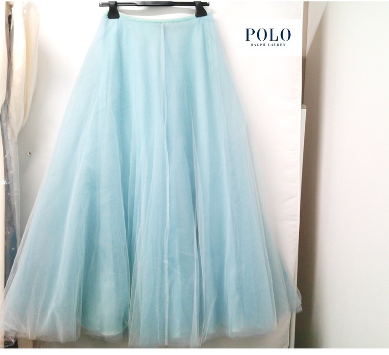 POLO RALPH LAUREN　(ポロ・ラルフローレン）ドレス　スカート　レース　フワフワ　ロング　水色　ブルー　レーススカート　XSサイズ