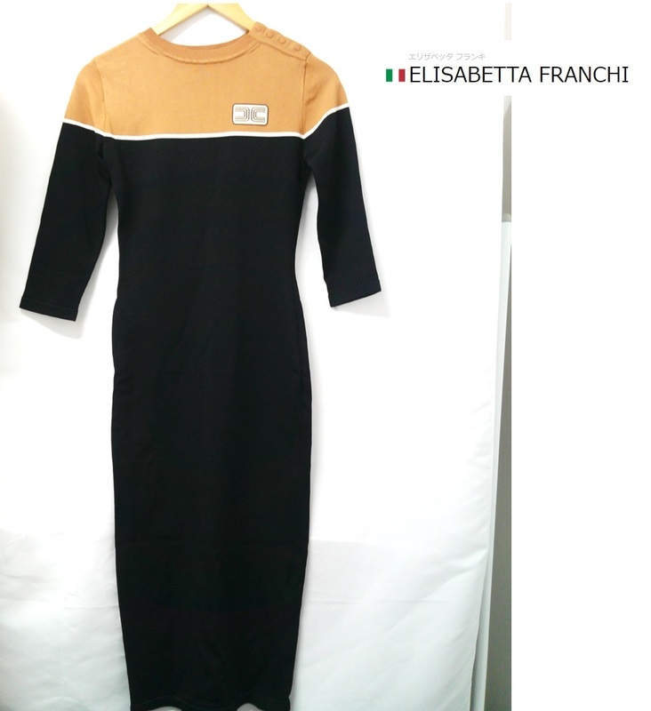ELISABETTA FRANCHI (エリザベッタフランキ) ニット　タイト　ブラウン　茶色　ワンピース　パーティー ドレス サイズ40 イタリア製