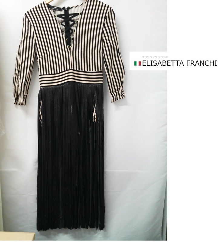 ELISABETTA FRANCHI (エリザベッタフランキ)　ワンピース　白黒　ストライプ　パーティー ドレス サイズ40 イタリア製