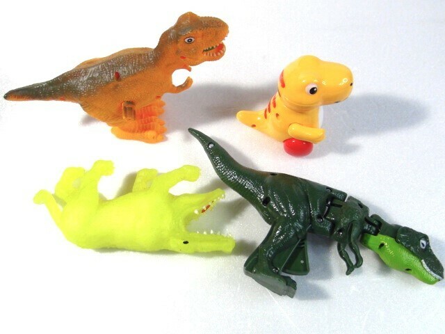 恐竜 ゼンマイ おもちゃ 首振りダイナソー ぜんまい スクイーズ ティラノザウルスなど 4個　