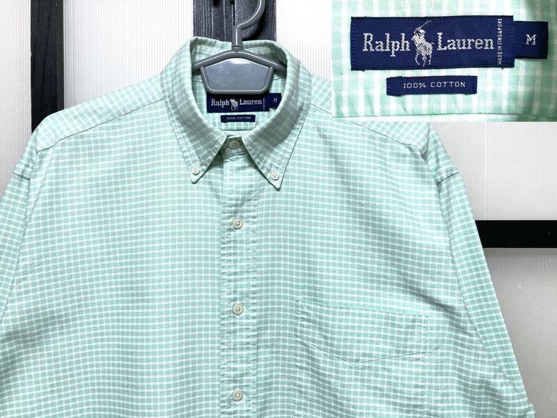 90s ラルフローレン 裾ポニー チェック柄 オックスフォード ボタンダウン シャツ / 90年代 POLO RALPH LAUREN ビッグシャツ トラッド系