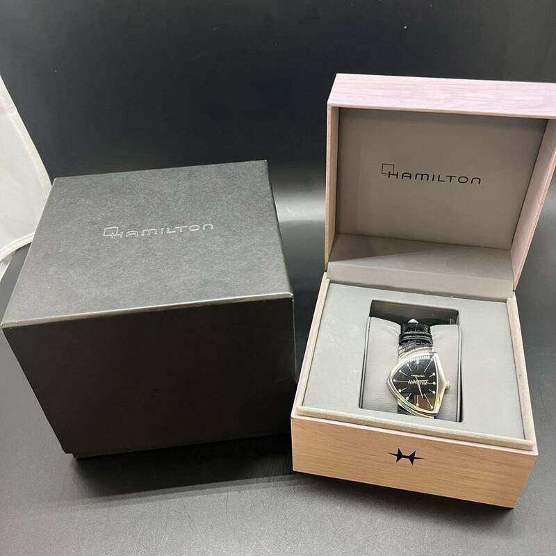 HAMILTON ハミルトン　クォーツ腕時計　H244112 レザー　ブラック　黒　稼働　2024年4月電池交換済 Ventura ベンチュラ　17662 U60
