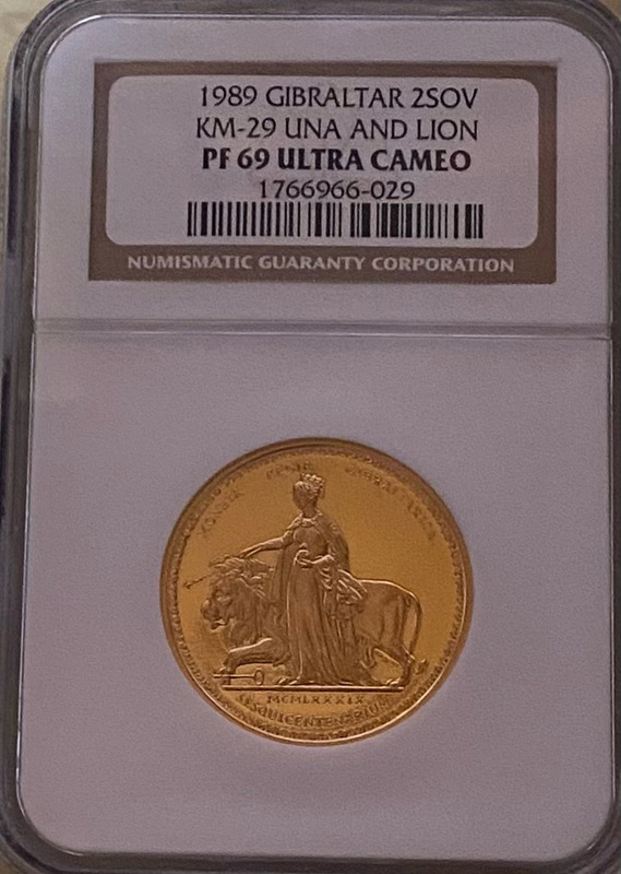 英領ジブラルタル 1989年 2ポンド 金貨 ウナとライオン150周年PF69UC　NGC　アンティークコイン