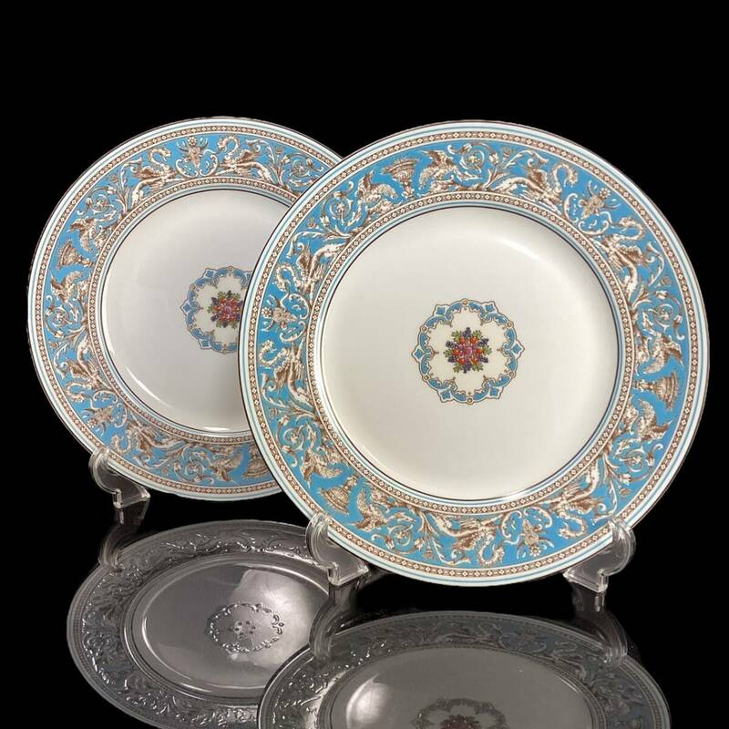 黒壺 ★美品★ ウェッジウッド フロレンティーンターコイズ ディナープレート 2枚 27cm WEDGWOOD Florentine Turquoise ペア お皿