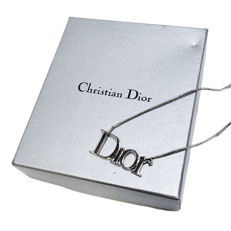 Christian Dior クリスチャンディオール Diorロゴ ヴィンテージ ネックレス シルバーカラー アクセサリー 箱付き 難有り 003FEZFI56