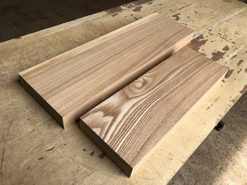 送料無料！【U38A】タモ 388～515×133～160×41㎜ 2枚セット 乾燥材 木工 DIY 材木 天然木 無垢材《銘木すずめや》