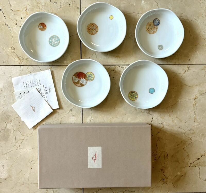 深川製磁 寿赤絵 美品　取皿揃 銘々皿 有田焼 和食器 ハレの日　正月　御祝　伝統工芸　5枚　セット