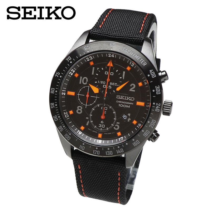 SEIKO CRITERIA セイコー 逆輸入 限定モデル SNDH45 ミリタリー クロノグラフ 腕時計 カレンダー ブラック オレンジ ナイロン レザーベルト