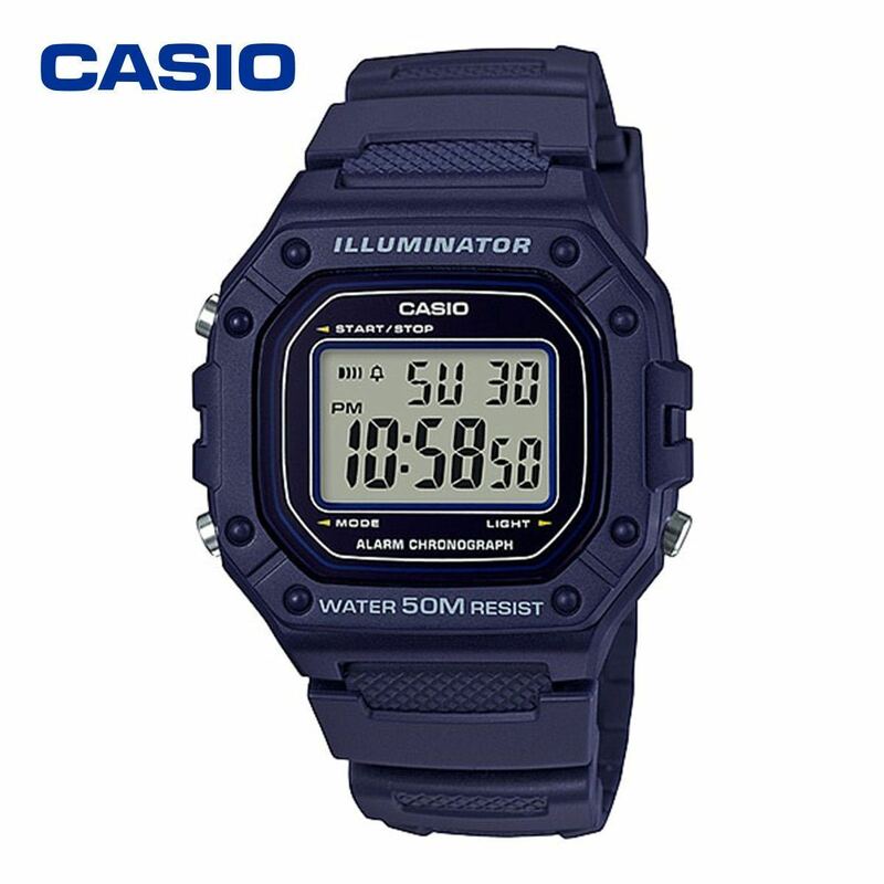 CASIO カシオ W218 ネイビー 紺 メンズ レディース キッズ チープカシオ 薄型 軽量 防水 ユニセックス スクエア デジタル 腕時計