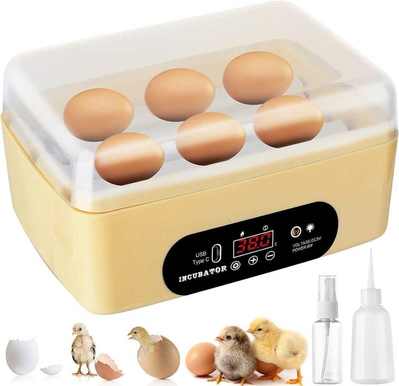 自動孵卵器 インキュベーター 孵化器 自動転卵 デジタル表示 自動温度制 湿度保持 子供教育用 家庭用 孵化率アップ 卵4~6個 鳥類専用