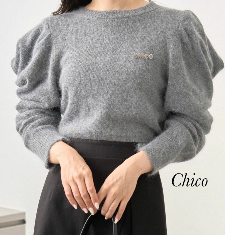 新品 Chico アンゴラクルーネックパワショルニット