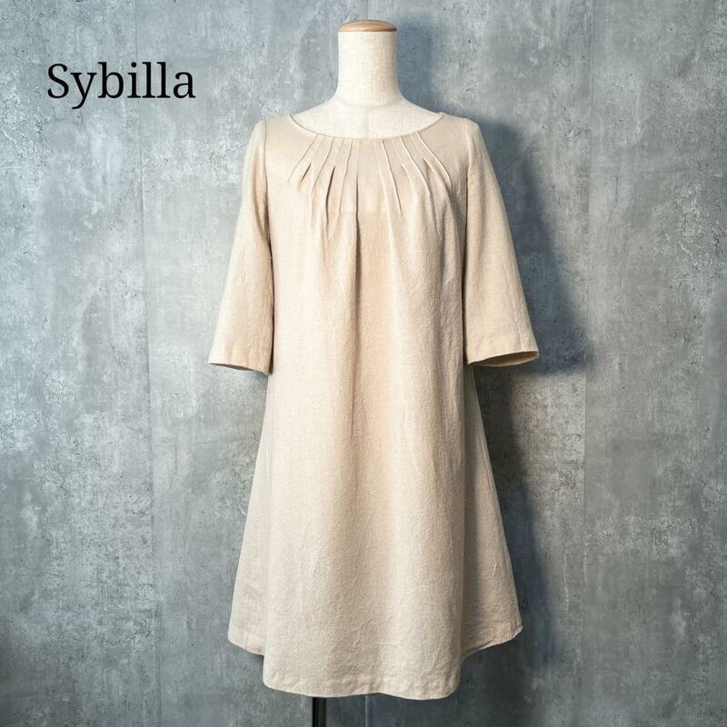 Sybilla シビラ タックデザイン ガーゼワンピース Aライン M 日本製