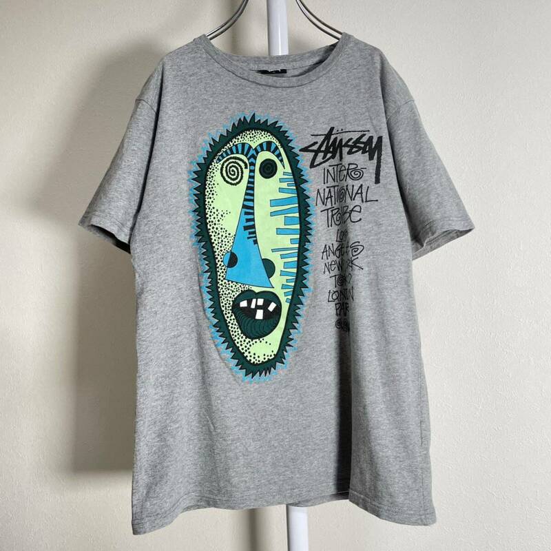 名作 STUSSY ステューシー Tシャツ ゾウリムシ 復刻 ロゴ プリント グレー ストリート f543