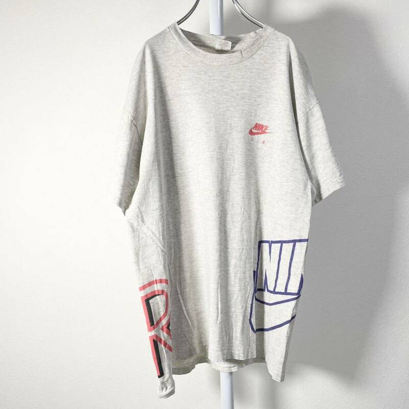 90s USA製 OLD NIKE AIR ビッグ ロゴ Tシャツ ナイキ グレー XL古着 f564