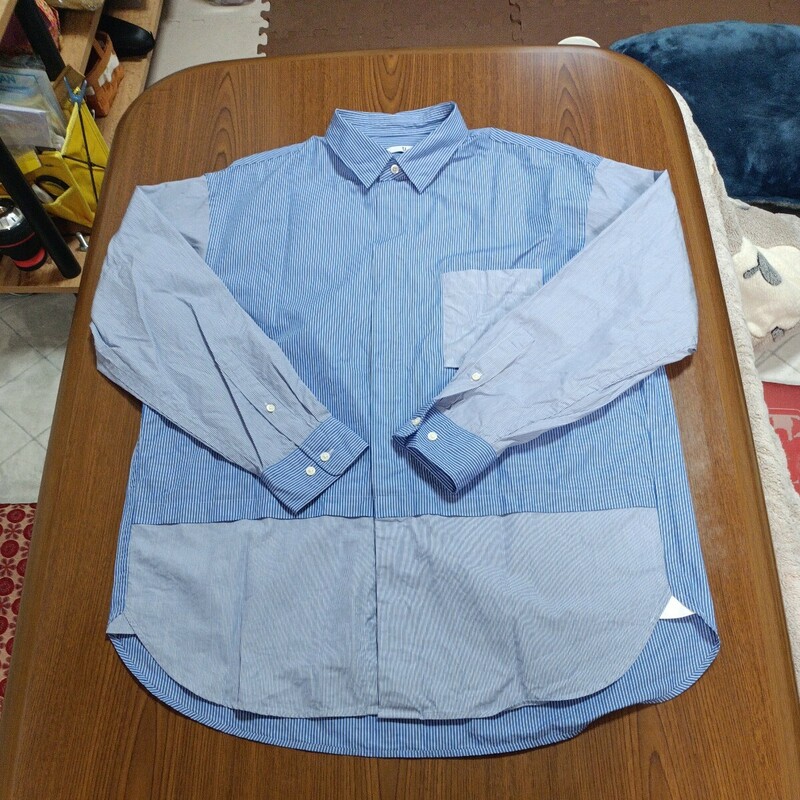 UNIQLOユニクロ　＋J　ドレスシャツ(長袖)　Lサイズ　レギュラーカラー　ストライプ柄　青ブルーBlue系　綿１００％　春夏コレクション