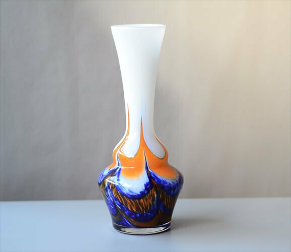 1970年代 イタリア製 Carlo Moretti Murano ガラスの花瓶 26cm高 ムラーノグラス ヴィンテージ 花器 フラワーベース アンティーク_ig3883