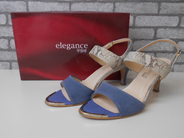 ◆エレガンスヒミコ　elegance卑弥呼　サンダル　24　レザー　ブルー　レディース　婦人靴　美品