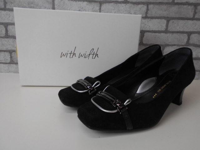◆with width　ウィズウィズ　レディース　パンプス　23 1/2cm　3E　ブラック　スエード　婦人靴　美品　BARCLAY