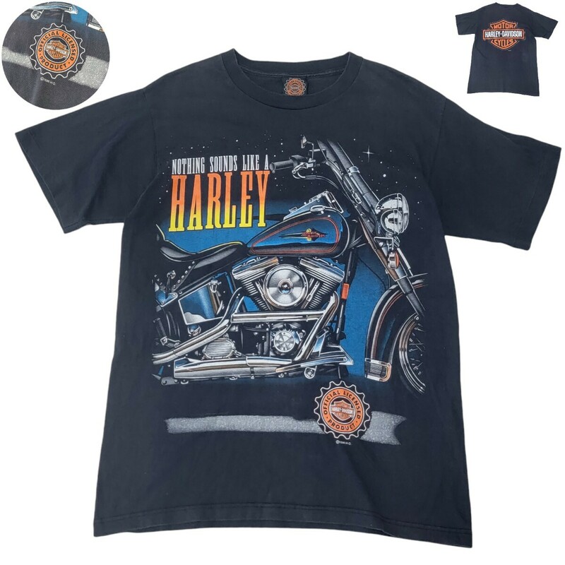 【激レア】90S 【96年製】オフシャル公式 USA製 Harley Davidson ハーレーダビッドソン Tシャツ 半袖 US M 黒 日本Lサイズ プリント