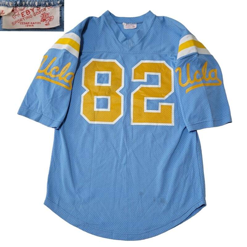 【超希少】1950年代 UCLA 大学 eby's sporting ゲームシャツ 水色 アメリカンフットボール L アメフトシャツ Tシャツ 半袖