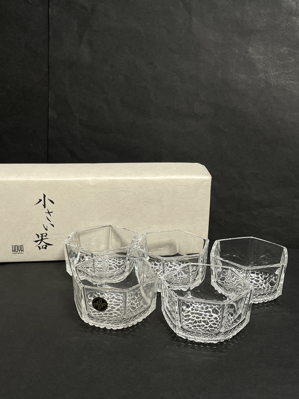 ● コレクター必見 未使用 HOYA ホヤ 小さい器 5客 クリスタルガラス 小鉢 ガラス製 お皿 コレクション ma401