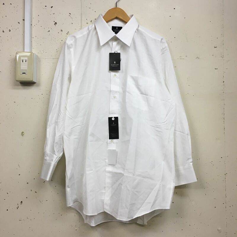 新品未使用 タグ付き LANVIN COLLECTION ランバン コレクション 長袖 白シャツ 42-80 無地 コットン 日本製
