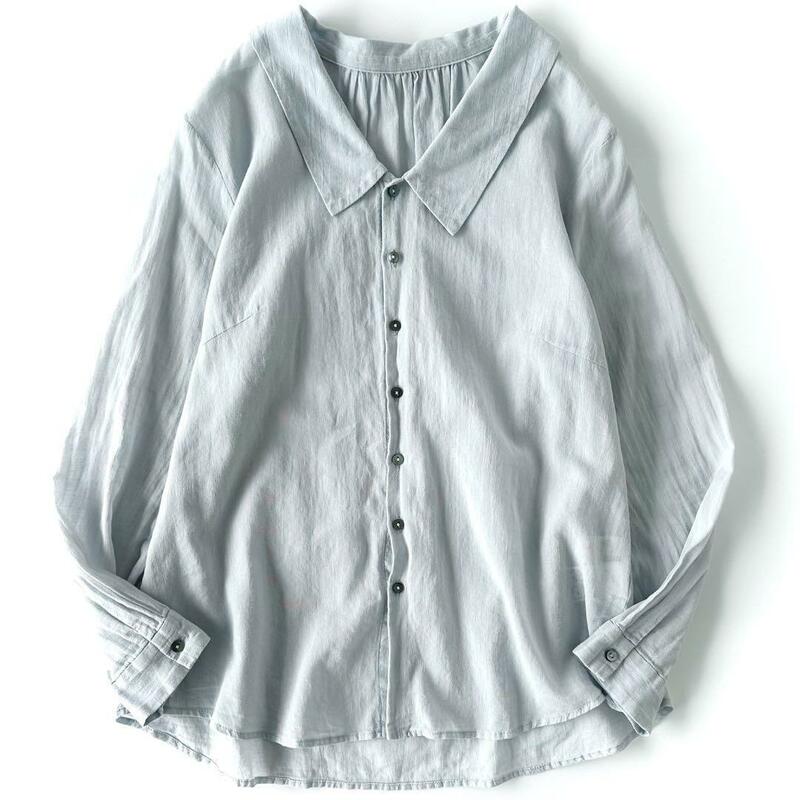 パラスパレス シアーシャツ 綿 コットン100％ ブルー系 日本製 サイズ2 M相当 Palas Palace 薄手 ナチュラル レディース