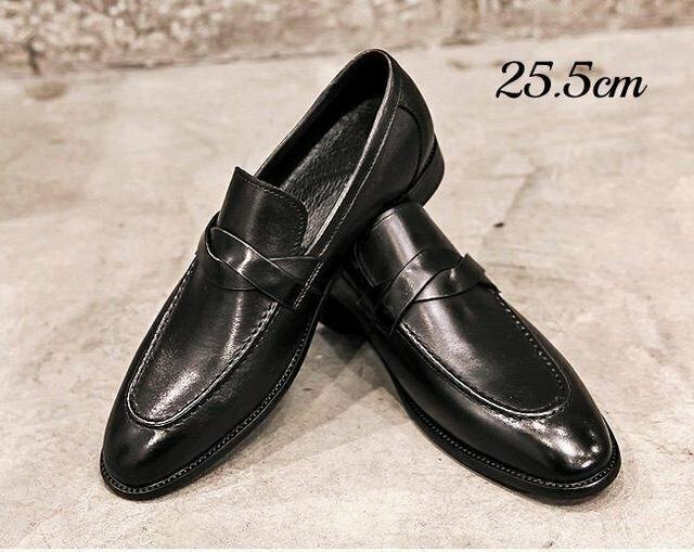 ビジネスシューズ メンズ シューズ　メンズシューズ 靴 紳士靴 フォーマル 革靴 レースアップ　歩きやすい ロングノーズ ブラック　25.5cm