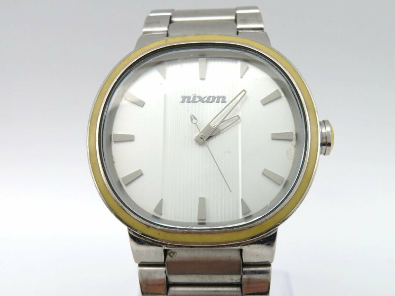 1円◆稼働◆ ニクソン ホワイトシルバー クオーツ メンズ 腕時計 O181