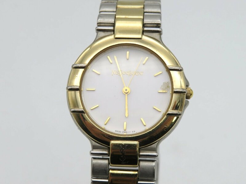 1円◆稼働◆ YSL ホワイト クオーツ レディース 腕時計 M12701