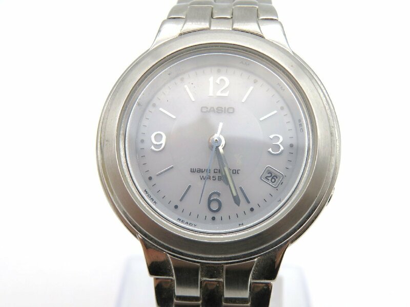 1円■ジャンク■ カシオ LWQ-120 ウェーブセプター ホワイト ソーラー ユニセックス 腕時計 M05503