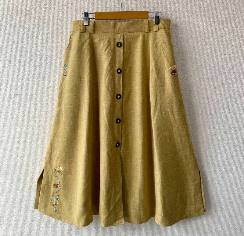 ヨーロッパ 古着 リネン混 刺繍 チロリアン スカート 42 ユーロ ビンテージ