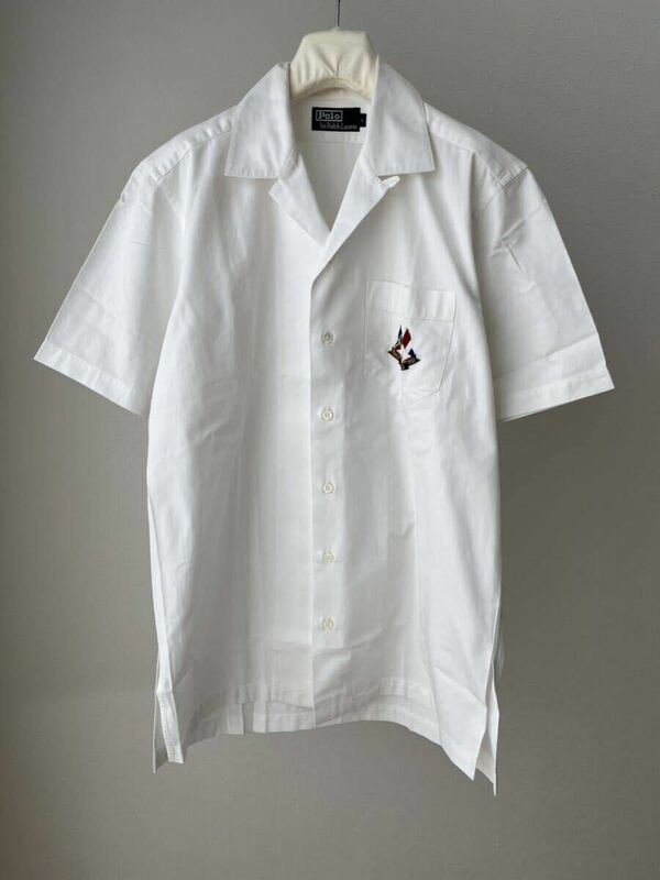 80's Polo Ralph Lauren オープンカラー 半袖シャツ クロスフラッグ ヴィンテージ ポロ ラルフローレン Lサイズ