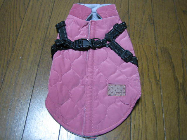■Lサイズ 未使用 小型犬 ハーネス付き 中綿ベスト 内側フランネル ピンク系　秋冬■