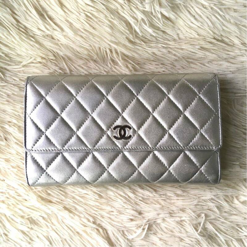 CHANEL/シャネル■マトラッセ ロングウォレット/長財布 ラムスキン ココマーク■シルバー*シリアルシール有り