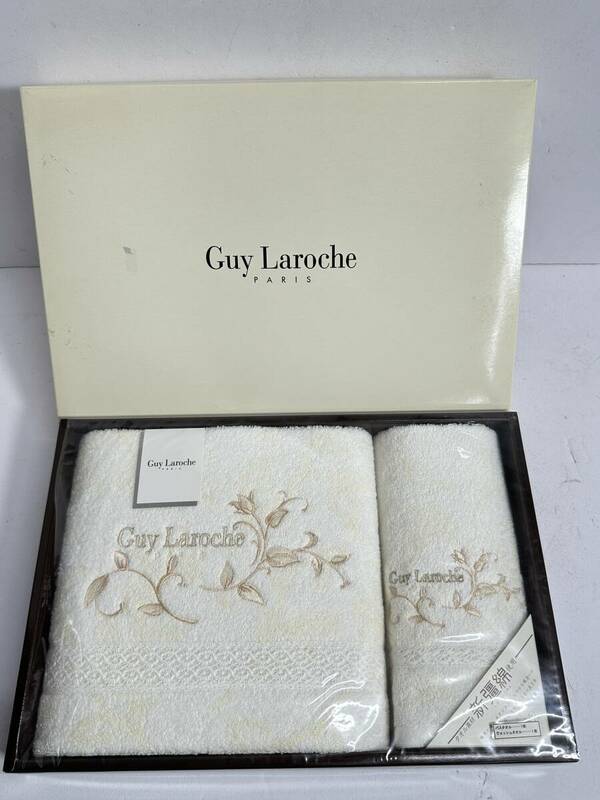 ★コレクター必見！！ 未使用 Guy Laroche PARIS 新彊綿 デザイン バスタオル＆ウォッシュタオル セット 箱付き 雑貨 生活用品 G583