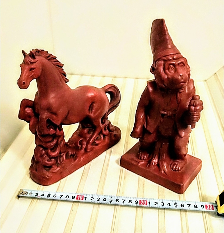 陶器製 レンガ 馬と猿 置き物 オブジェクト