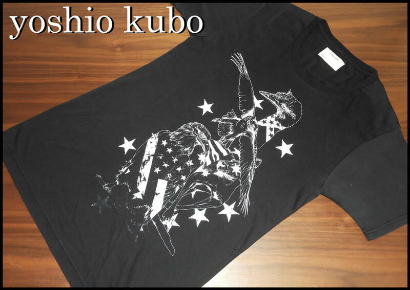 正規品 yoshio kubo イーグルプリント Tシャツ 黒 白 M L メンズ 半袖 ヨシオクボ ハーレーダヴィットソン USA ルート66 陸王