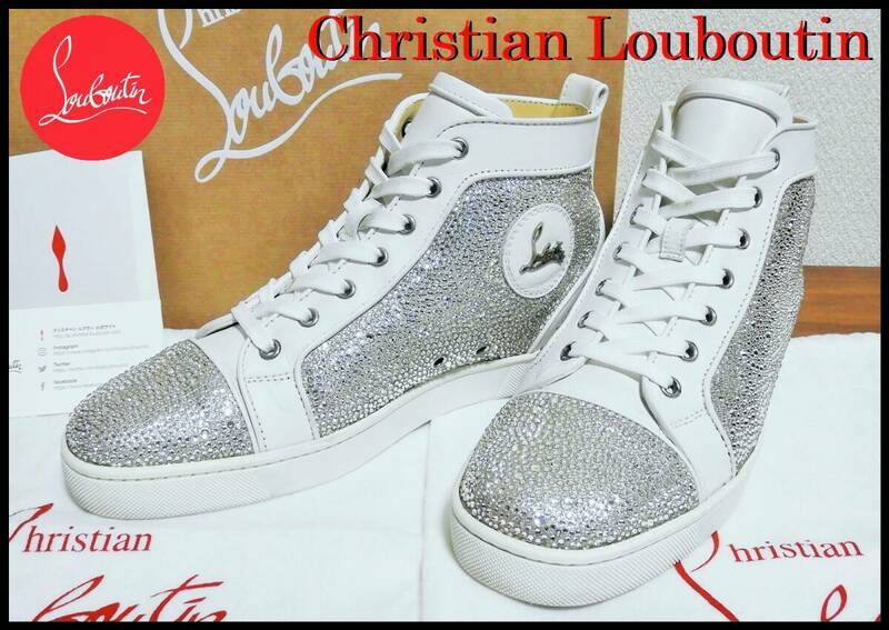 Christian Louboutin ルイスストラス 国内正規品 クリスチャンルブタン ハイカット スワロ スニーカー メンズ 41 白 クリスタル 完売品